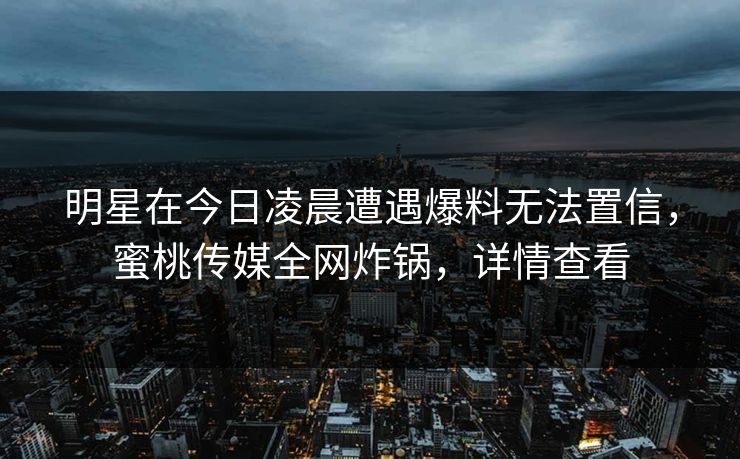 明星在今日凌晨遭遇爆料无法置信，蜜桃传媒全网炸锅，详情查看
